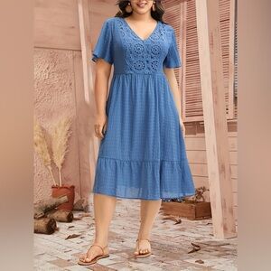 NWT BloomChic 28 Blue Crochet Midi Dress